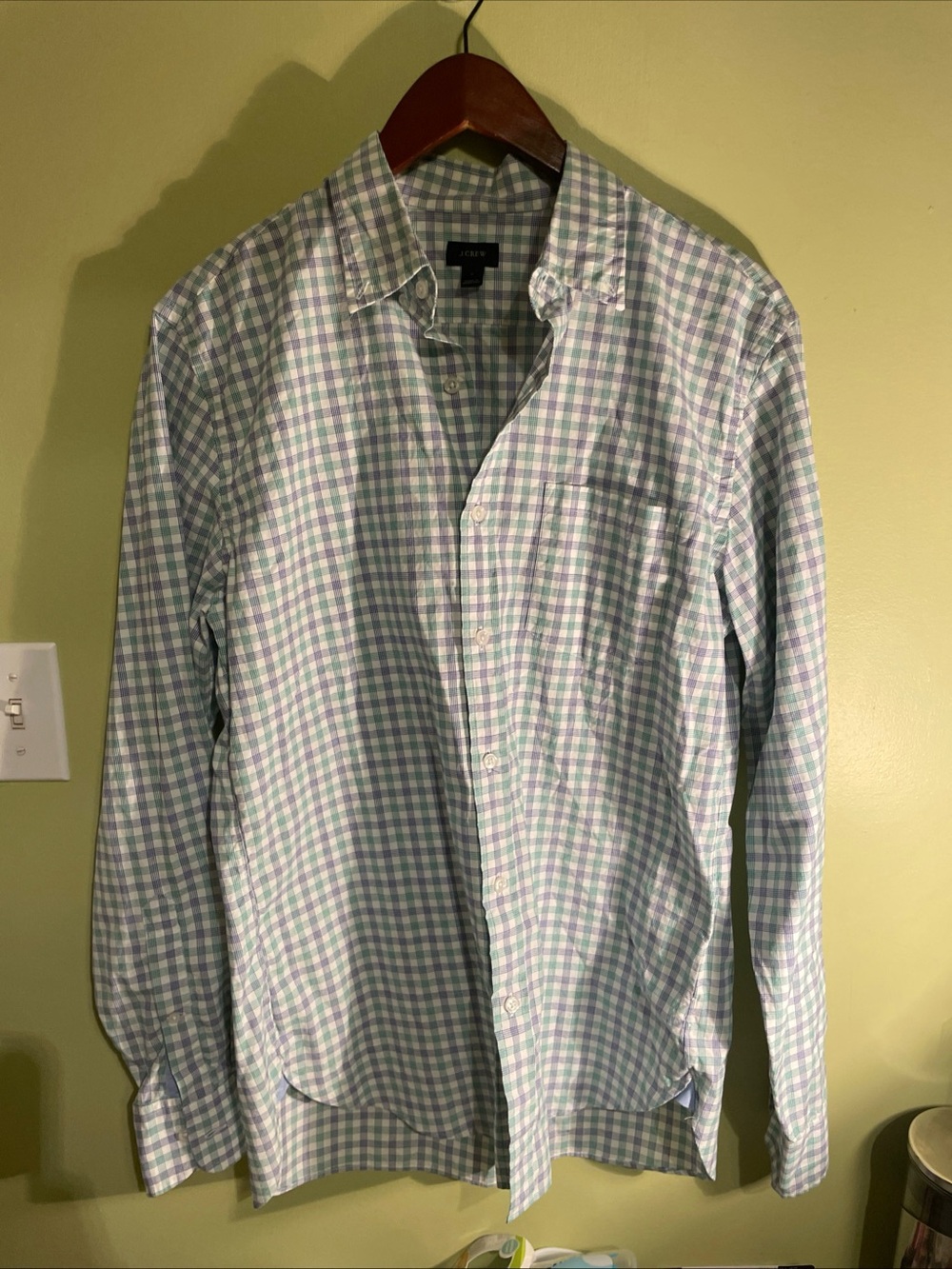 J. Crew Men's Green, White & Purple Gingham Button-Down Shirt